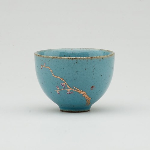 Gold-Painted Tea Cup - Blue