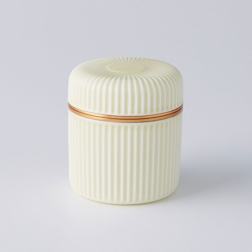 Striped Mini Pottery Tea Container Ivory