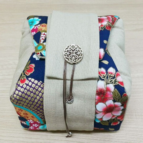 Japanese Style Chaho Tea Pouch-R6 Navy Small Flower