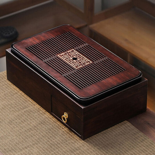 Bamboo Rectangular Right-Angle Tea Table Toolbox - Black
