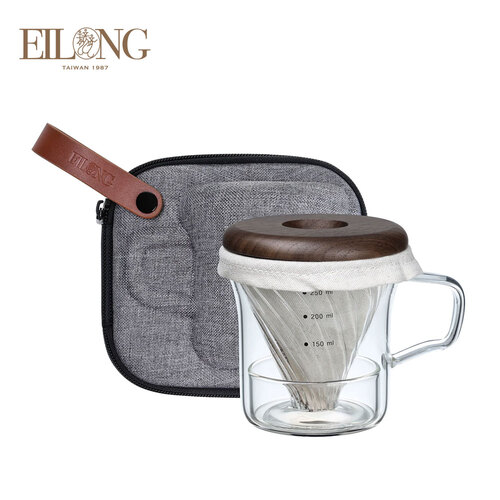 Eilong Minimal Hand Drip Coffee Set for One Person - Mug Cup Type &amp; Dark Brown