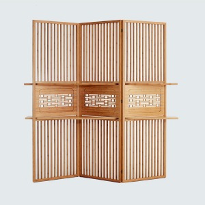 Bamboo folding screen partition and decorative shelf