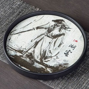Ink Collection Round Absorption Pottery Tea Tray Tray Guests